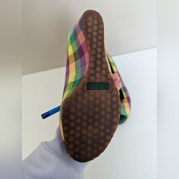 Lacoste Madras Plaid Wedge Peep Toe Shoes – Size 5 - Picture 8 of 10